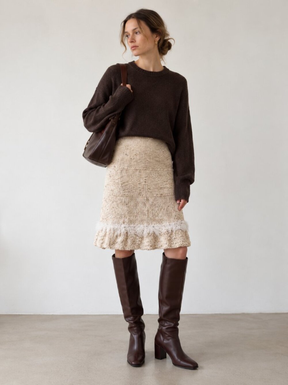 NWT Handmade Hand Knit Cream Textured Sweater Skirt Best Fit XS/S
